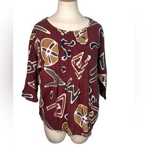 Water Lily Lagenlook Art To Wear 100% Cotton Shirt With Pockets Maroon